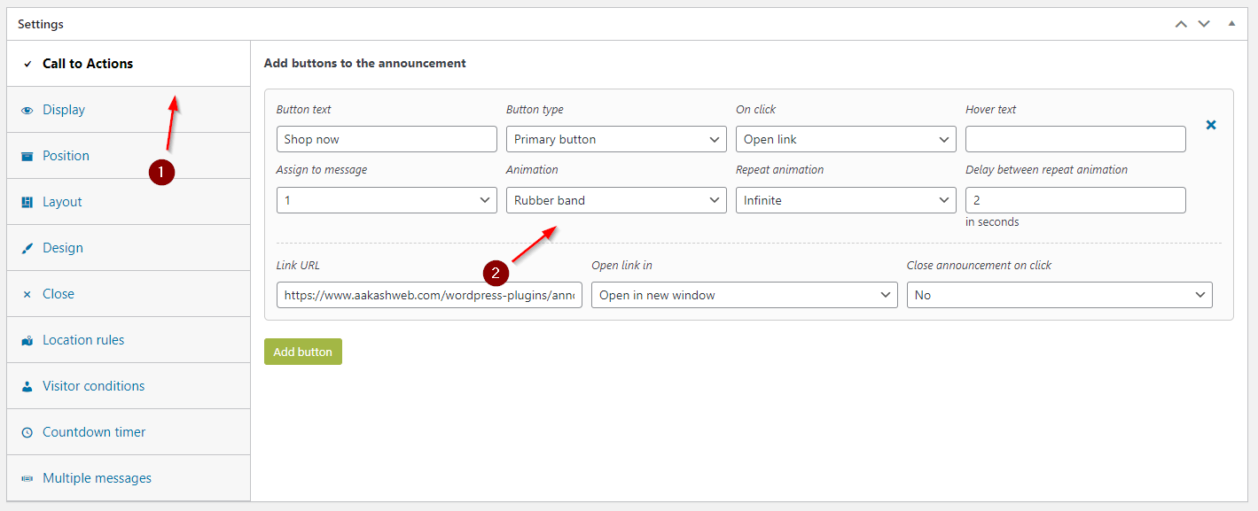 Adding animation to call to action buttons in Announcer PRO