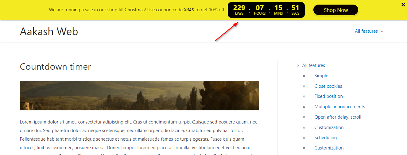 Countdown timer added using Announcer plugin