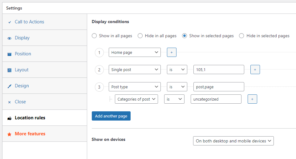 Configuring Location rules for an Announcement bar