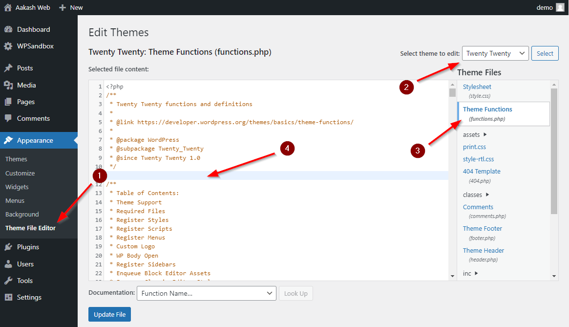 Custom code added to WordPress theme's function.php file