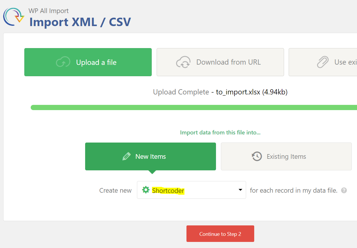 Shortcoder import from excel sheet screen 2