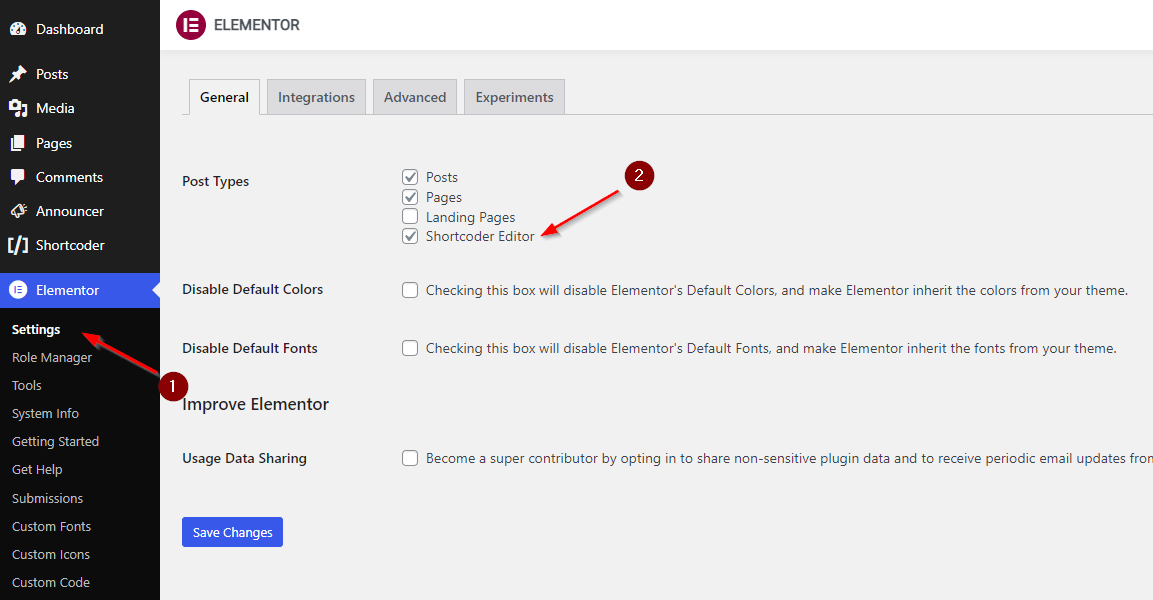 Enabling Shortcode editor for Elementor