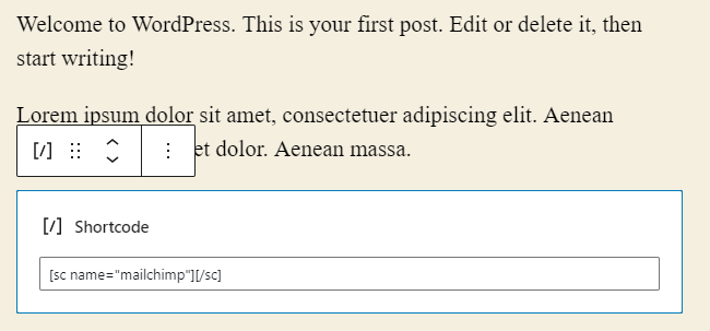 Mailchimp shortcode inserted inside the post