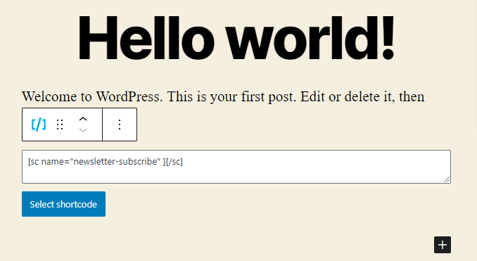 Shortcode added inside the post