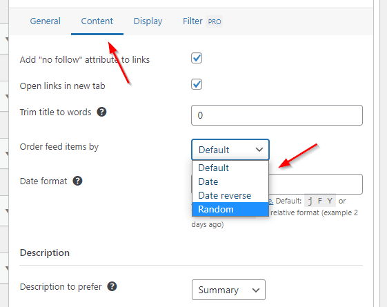 Setting the order in Super RSS Reader widget