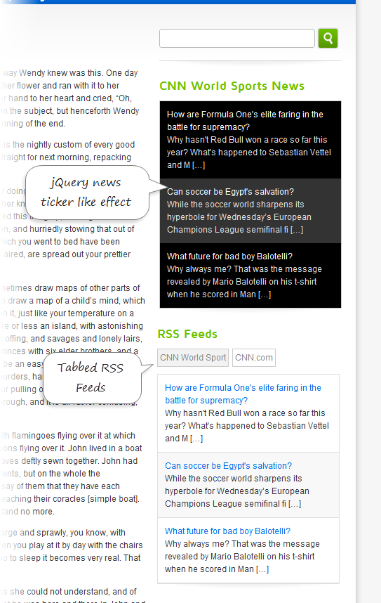 Multiple RSS feeds in one widget and ticker like effect added to the feed