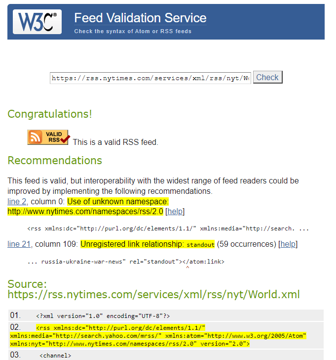 Validating an RSS feed