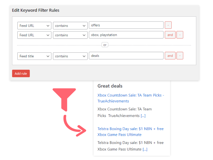 Super RSS Reader filter RSS feed by keyword