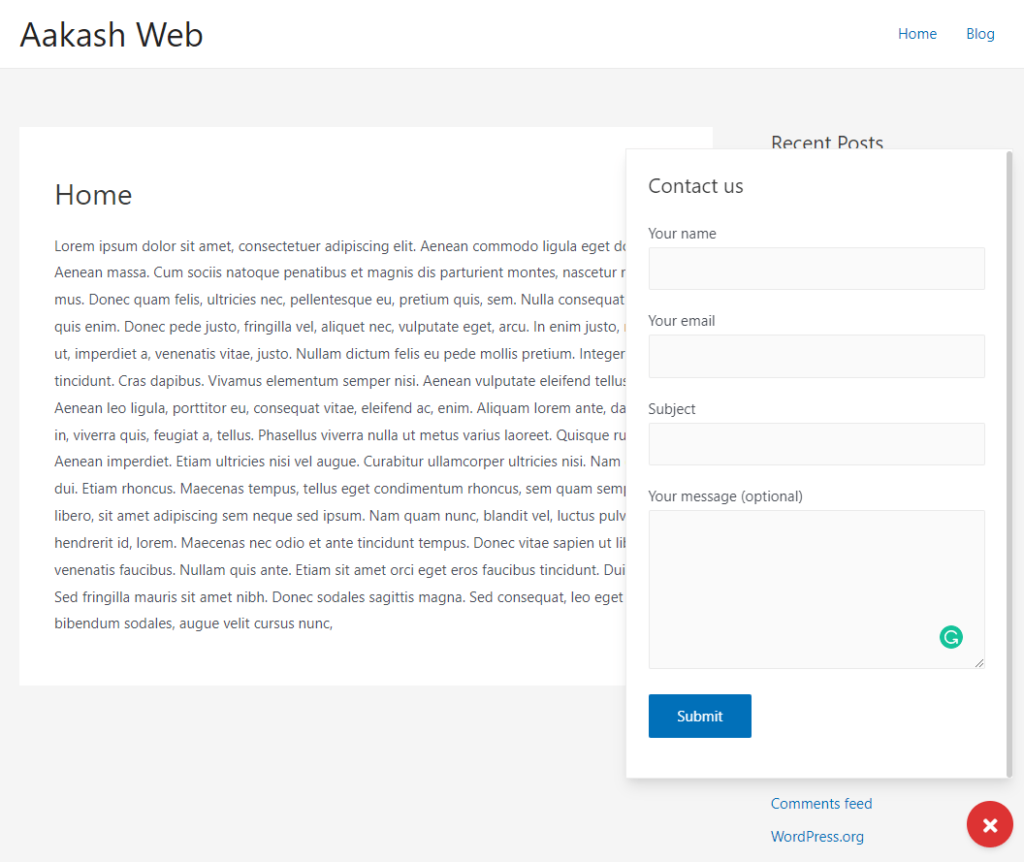 Contact form 7 added to the floating popup widget