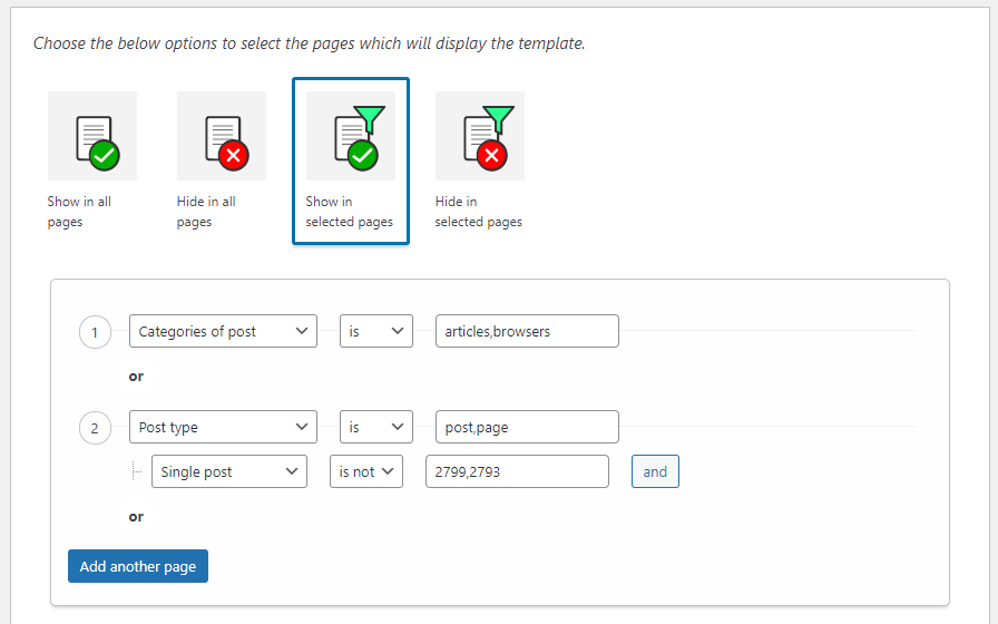 Location rule settings in WP Socializer WordPress plugin